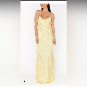 Show Me Your Mumu - Romance Ruffle Dress- Pale Yellow Luxe Satin